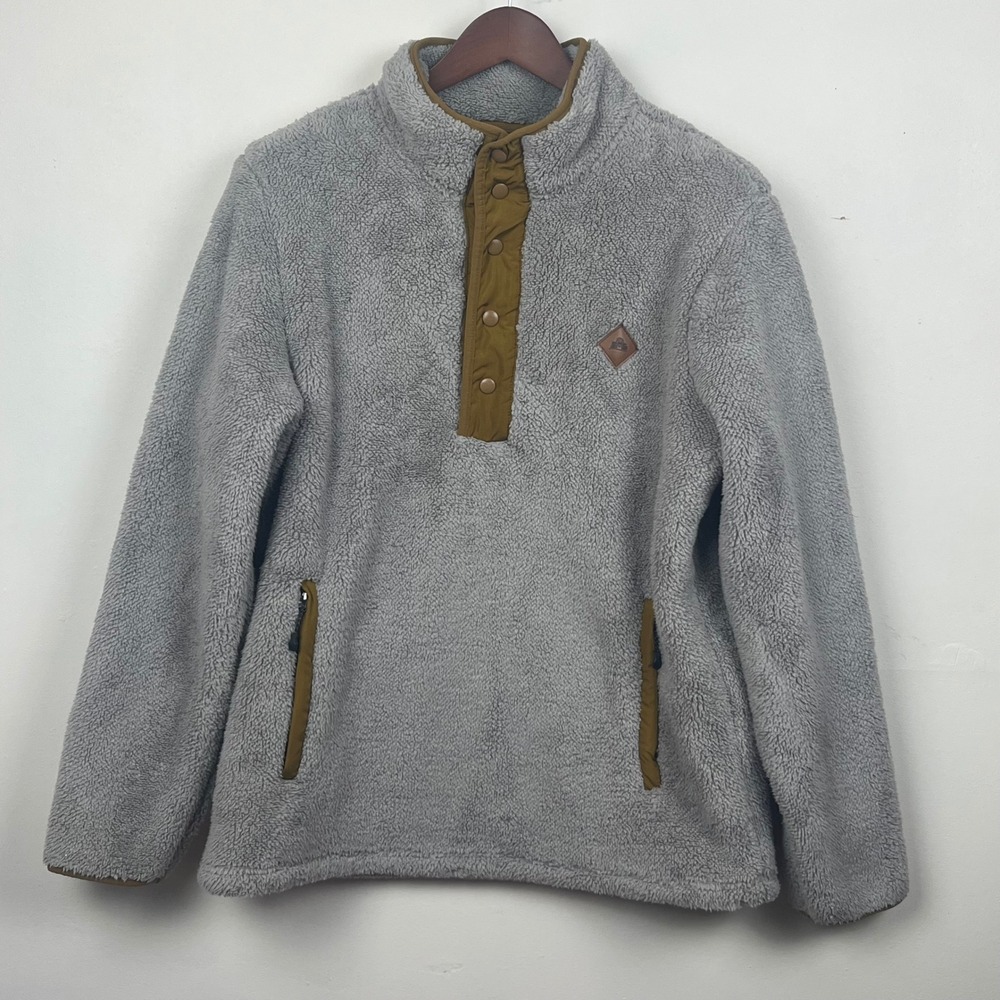 EMS Eastern Mountain Sports Mens Grey Sherpa Fleece Snap Pullover Jacket Medium